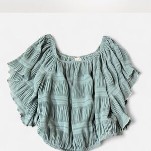 Vestique Teal Blouse with Ruffled Sleeves